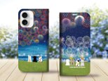 帯なし iPhone 手帳型スマホケース （カメラ穴あり/はめ込みタイプ）【ほのぼのにゃんこ（花火Ⅱ）花火大会】