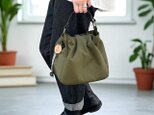 撥水加工で雨の日も安心！丈夫で可愛い巾着バッグ　 BALON mini：カーキ　 CORDURA撥水加工ナイロン