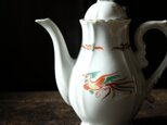 【サマー特価¥3300→¥1500】赤絵で素敵◆花と鳳凰。美濃焼　花文赤絵金彩ティーポット　和食器　現代品　茶器　器　転写