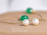 グリーンオニキス+淡水パールキャッチのピアス14KGF