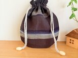 播州織のラウンド巾着袋（茶色）