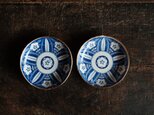 花とリーフ◆時代物　花文印判小皿2客　骨董・antiques　古道具　丁寧な暮らしに。明治~大正期【ニュー有り】