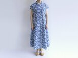 国産リップル生地＊フレンチスリーブワンピース＊Blue Flower Garden【受注製作】