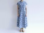 国産リップル生地*花のフレンチスリーブワンピース(26i-op01-blf)【受注製作】