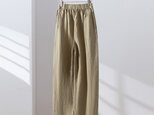 こなれた風合いが魅力のワイドパンツ　リネン100％　ロングパンツ　ズボン　オリーブグリーン　250811-3