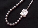 Square Pearl Asymmetry Necklace /スクエアパール アシンメトリーネックレス(Gray)