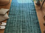 99×202 ブルーグリーン　オーバーダイ　貴重な一枚　トルコヴィンテージラグ