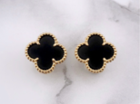 幸せのクローバーピアス 15mm(オニキス)【高品質!送料無料!当日発送!】
