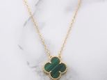 幸せのクローバーネックレス 15mm(マラカイト)【高品質!送料無料!当日発送!】