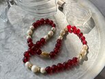 NA132-【 AVON 】エイボン・ヴィンテージネックレス 86 Faux Pearl Red & Gold Beads