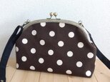 長財布も入る大きめ　ドット帆布のがま口ショルダーバッグ　25cm口金　ブラウン　362