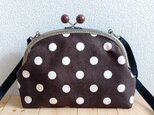 長財布も入る大きめサイズ ドット帆布のがま口ショルダーバッグ 25cm口金 ブラウン 362