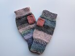 ランダムボーダーのハンドウォーマー　ピンクグリーン系