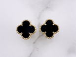 幸せのクローバーピアス 9.5mm（オニキス）【高品質！送料無料！当日発送！】
