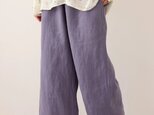【季節を超えて愛用】高級厚手リネン ワイドストレートパンツ　ロングパンツ　ライトパープル　250905-1