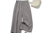 【2025新色】ウエストが楽な着やせワイドパンツ　リネンロングパンツ　秋冬にも　グレー　200907-10
