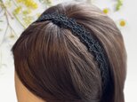 長さ調節OK！幸せクローバーモチーフ✤タティングレースとビーズのヘアバンド✤Black×Black Mサイズ