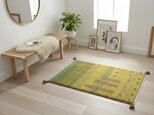 ペルシャ　ギャッベ 玄関マット　ラグ　95x58cm 　黄緑色　緑色　生命の木　羊ヤギ　風景画　RJ13593