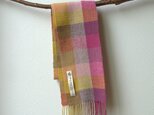 ホームスパン・カシミヤプチマフラー ピンク・黄色チェック
