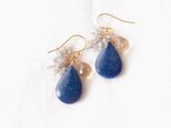【K14gf】Blue quartz × Labradorite Earrings／ブルークォーツドロップ フリンジピアス