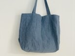 天日干しリネントートbag  L　 くすみブルー