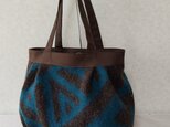 ウール混 濃茶✖青のタック入りトート