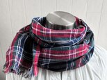 秋冬 東炊き リネンのストール　タータンチェック　黒赤