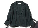 一枚あると、心強いリネン100％のテーラードジャケット　アウター　濃緑色　251005-2