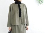 品よく羽織れる大人の一枚✦ 東炊きコットンツイル ノーカラージャケット（オリーブ）CO13✦セットアップ可