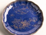 古伊万里 瑠璃釉金彩山水牡丹文七寸皿 明治時代 D717