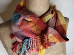 残糸利用　手織り綿マフラー　スヌード　送料無料