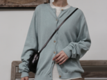 心地よい着心地の年中愛用ニットカーディガン 　コットンリネン カーディガン　ミントブルー 251013-1