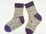 手編みの靴下　「ラベンダーの丘」