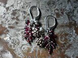 蕾カレンシルバーとたわわなガーネット、インドシルバー鈴のピアス