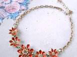 red enamel flower faux pearl clear rhinestone ヴィンテージネックレス