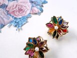 colorful marquis rhinestone faux pearl flower ヴィンテージピアス