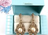 matte gold openwork victorian faux pearl dangle ヴィンテージピアス