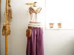ピンク×紺ツイルちょい長丈のキュロットスカートの画像