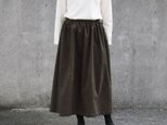 ☆新色 コーデュロイ ギャザースカート（カーキブラウン）ロング マキシ ポケット ダークカーキ