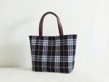 ウールタータンチェックxフェイクレザートートバッグ