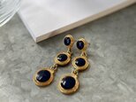 PT27-【 TRIFARI 】トリファリ・ヴィンテージピアス Navy Cabochon Gold Tone Drop