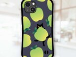 青 リンゴ と 黒猫 イラスト 耐衝撃 グリップケース iPhoneケース