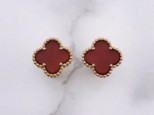 幸せのクローバーピアス 9.5mm（カーネリアン）【高品質！送料無料！当日発送！】