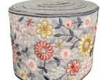 インド刺繍リボン50cm切り売り スザニフラワー グレー地 10.0cm幅 花 花柄 花畑 HC R-0830