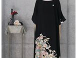 黒留からのワンピース ゆったり目 ドロップショルダー 着物リメイク