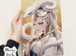 《白蛇を従える 弁財天》☘️A4 ポスター 黄金の美 水の女神 開運 和モダン イラスト アート