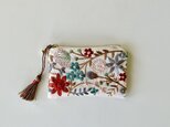 春色 花刺繍+ビーズ刺繍 ミニポーチ