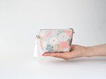【花々・色紙・波模様 シルバー・薄紫 シルク帯リメイク ミニポーチ】カードケース、ポーチ小さめ、誕生日ギフトにも。