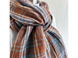 イタリアンリネンのストール　チェック　キャラメルブラウン×グレー系