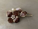 Vintage 80s-90s retro botanical flower enamel pearl big brooch